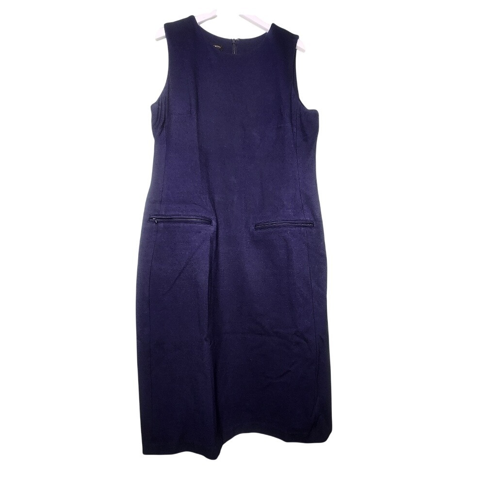 Talbots Navy Blue Sleeveless Dress Sleeveless Sheath Pockets‎ Round Neck 10